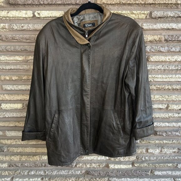 Remy Women’s Dark Brown Lambskin Leather Double Collar Jacket Size Medium - Picture 8 of 8